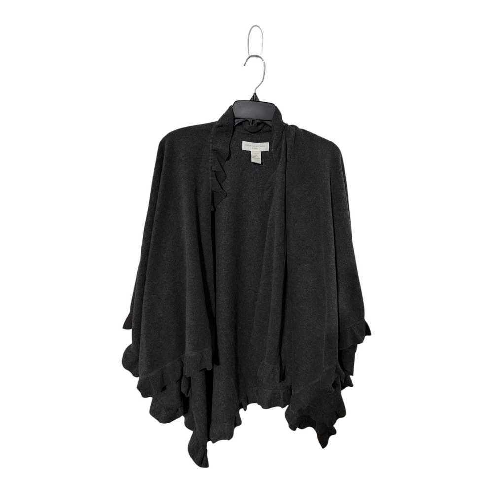 Adrienne Vittadini Studio Gray Ruffle Trim Open Front Wrap Cardigan Sweater OS